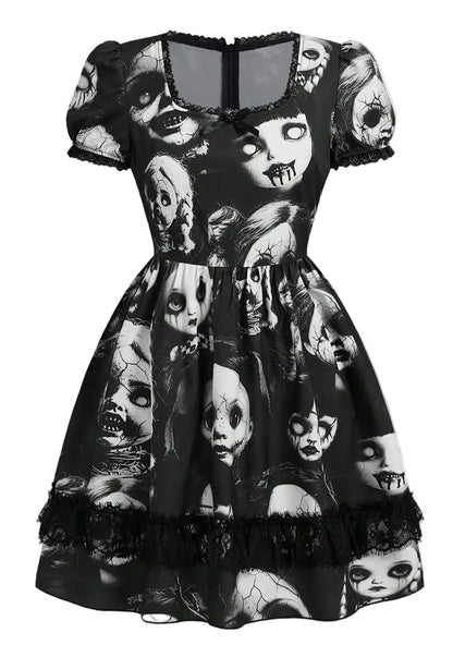 Dark Graphic Print Gothic Mini Dress with Alternative Streetwear Style