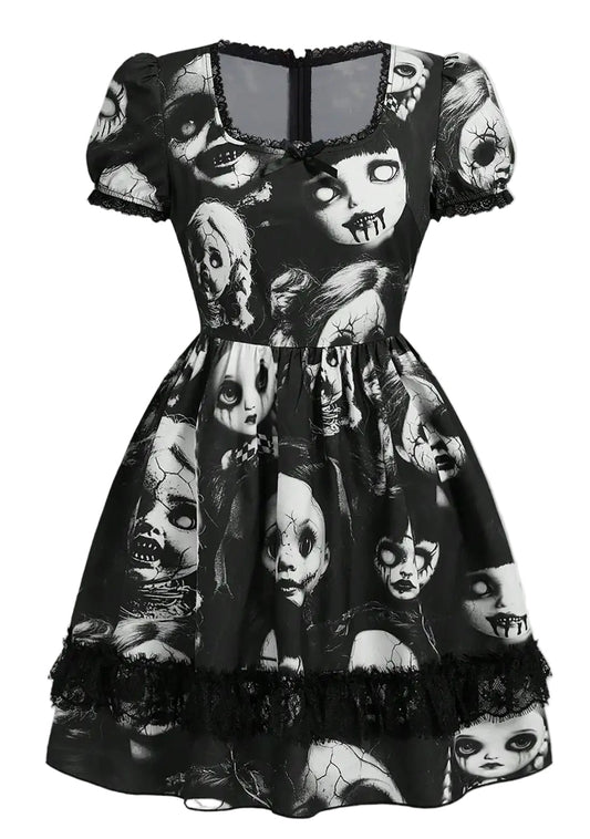 Dark Graphic Print Gothic Mini Dress with Alternative Streetwear Style