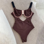 Color-Block Underwire Bikini Set with Plunge Neckline and Contrast Binding