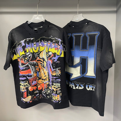 Distressed Graphic Oversized Cotton Streetwear T-Shirt with Vintage-Inspired Artwork