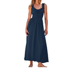 Sleeveless Lace Up Maxi Dress with Relaxed A-Line Boho Silhouette