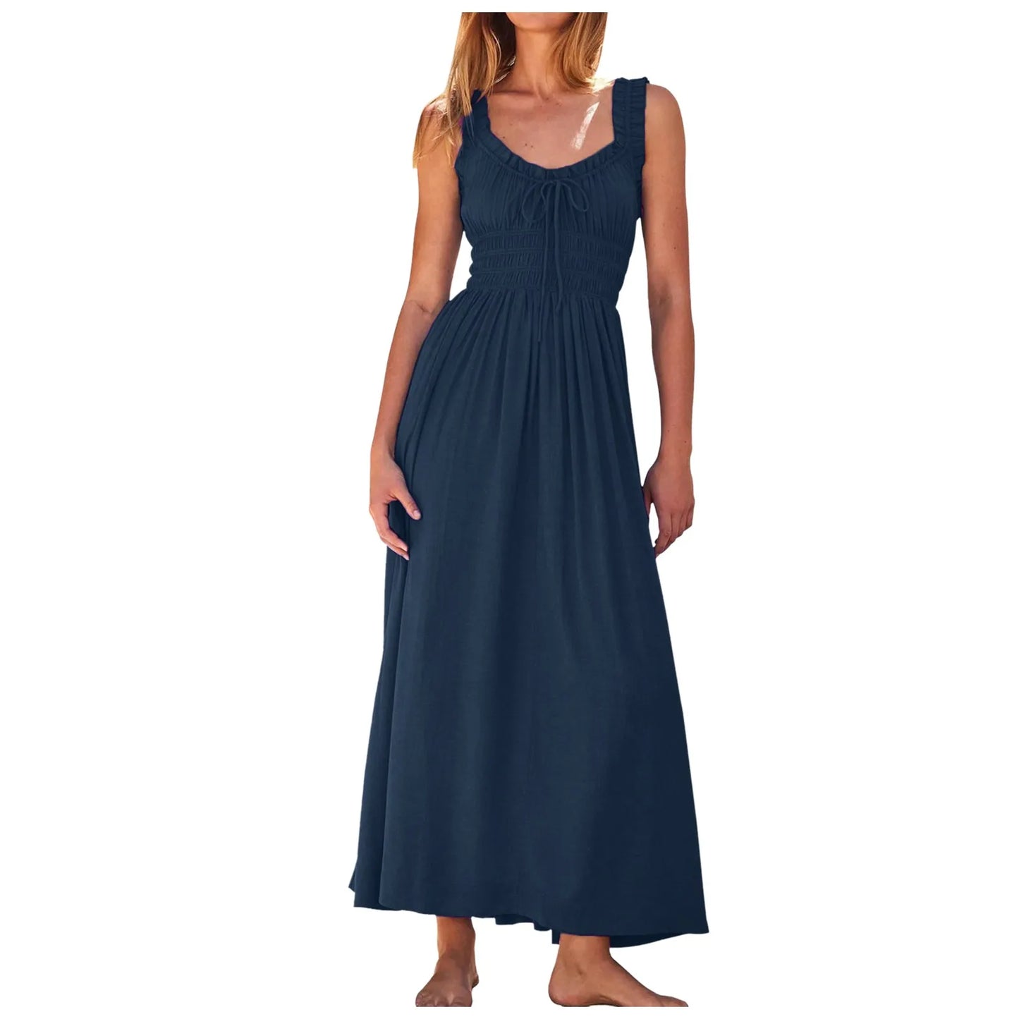Sleeveless Lace Up Maxi Dress with Relaxed A-Line Boho Silhouette