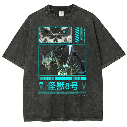 Anime Techwear Oversized Graphic Tee with Manga-Inspired Monster Artwork Design