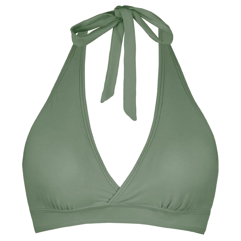 Solid Color Halter Neck Bikini Top with Wide Underband and Adjustable Tie-Back Closure
