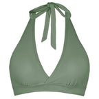 Solid Color Halter Neck Bikini Top with Wide Underband and Adjustable Tie-Back Closure