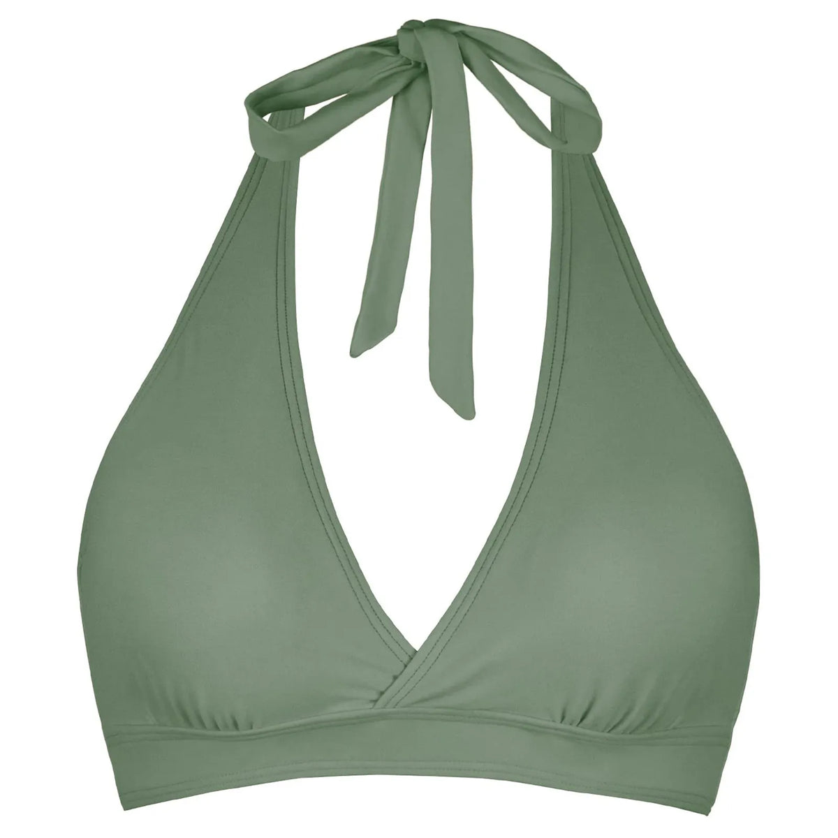 Solid Color Halter Neck Bikini Top with Wide Underband and Adjustable Tie-Back Closure