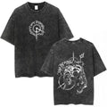 Anime Goth Oversized Washed Tee with Abstract Manga Skull Streetwear Design