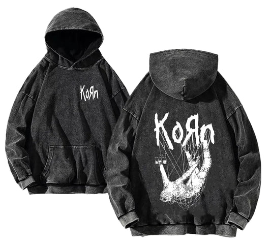 Vintage Washed Gothic Hoodie With Anime-Inspired Streetwear Artwork