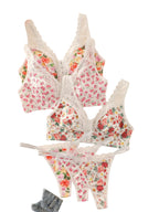 Romantic Floral Print Wire-Free Bralette and Thong Three-Piece Collection