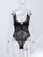 Lace Halter Neck Backless Bodysuit for Gothic Romance Alternative Fashion