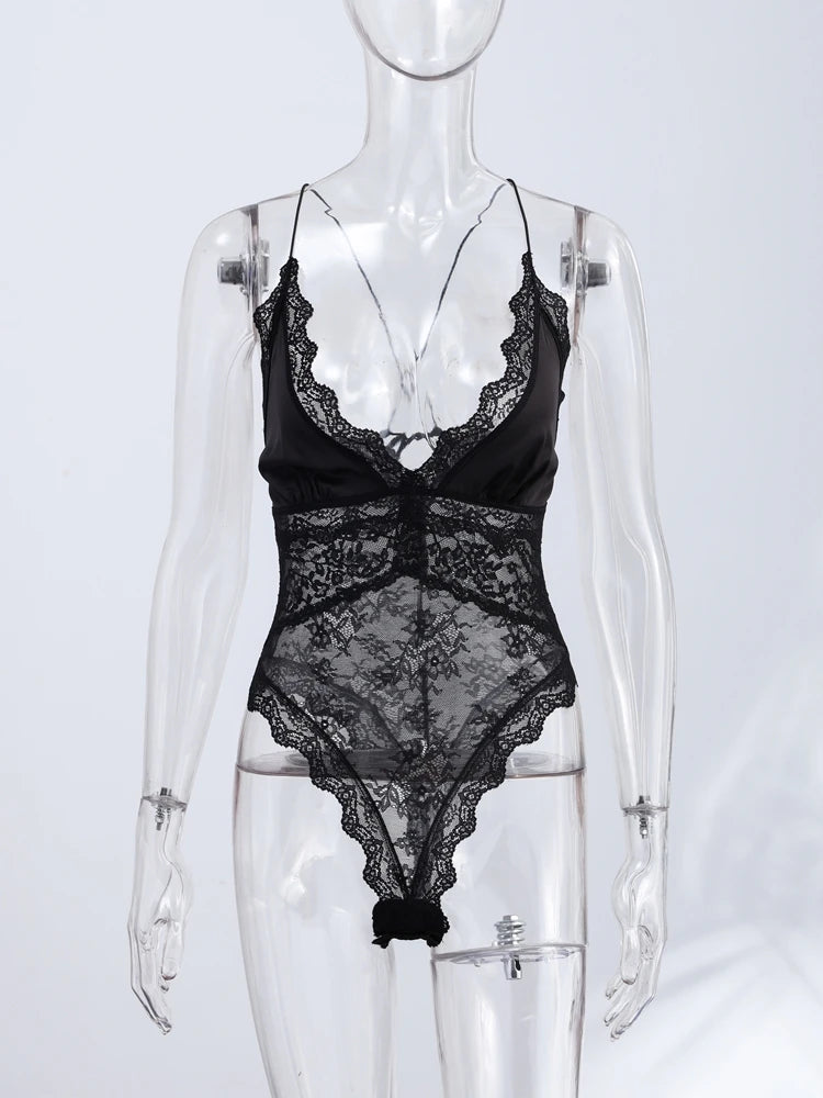 Lace Halter Neck Backless Bodysuit for Gothic Romance Alternative Fashion