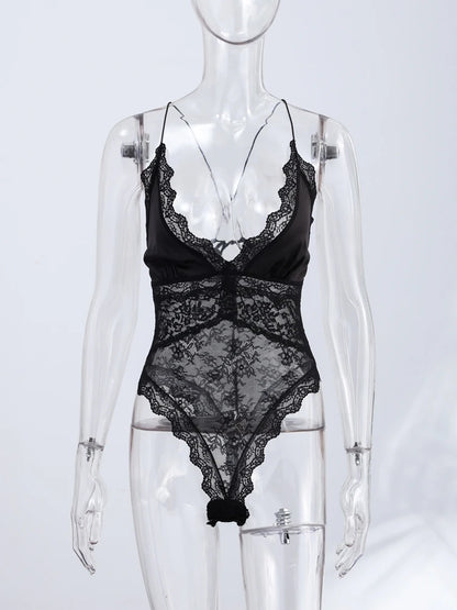 Lace Halter Neck Backless Bodysuit for Gothic Romance Alternative Fashion