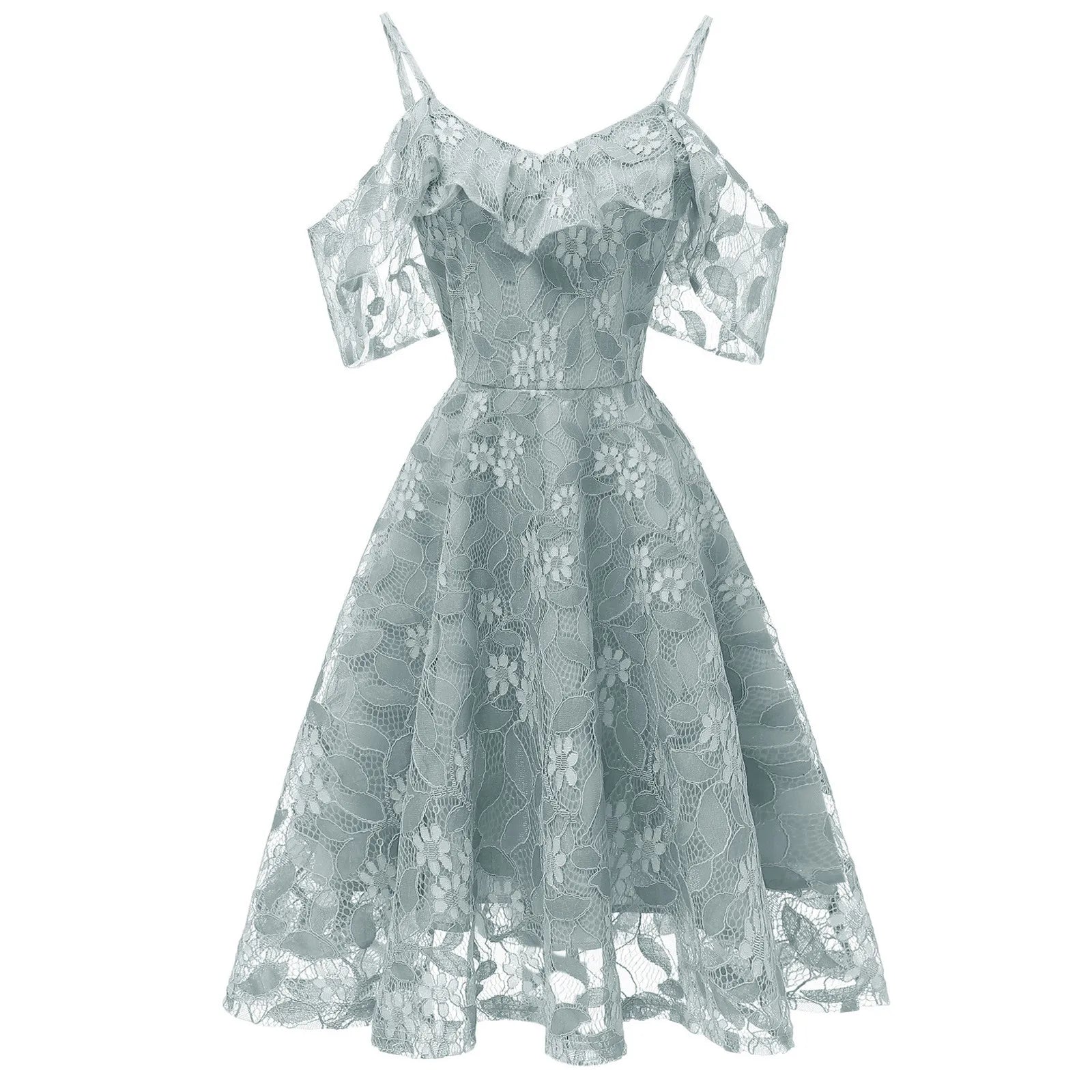 Floral Lace Overlay Cold Shoulder Alternative Fashion Mini Dress