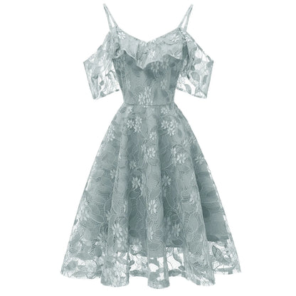 Floral Lace Overlay Cold Shoulder Alternative Fashion Mini Dress