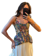 Multicolored Floral Tapestry Tank Top with Peplum Hem and Wide Straps