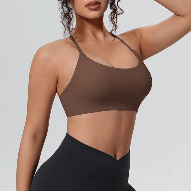 Sleek Minimalist Wire-Free Sports Bra with Thin Straps and Scoop Neckline