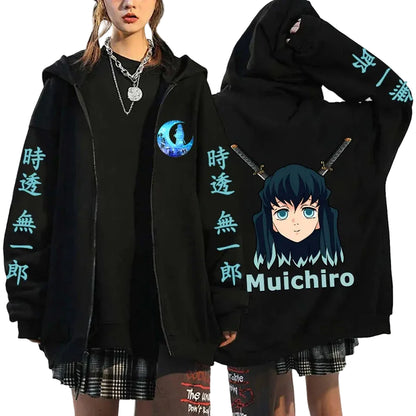 Anime-Inspired Mystic Character Zip Hoodie with Retro Manga Streetwear Design
