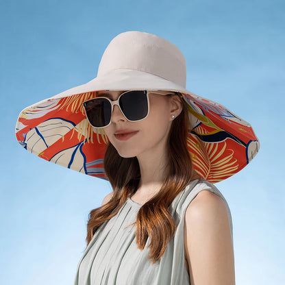 Women's Reversible Wide Brim Cotton Bucket Hat for Outdoor Travel and Summer Casual Style