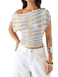 Off Shoulder Striped Knit Crop Top with Relaxed Summer Streetwear Style