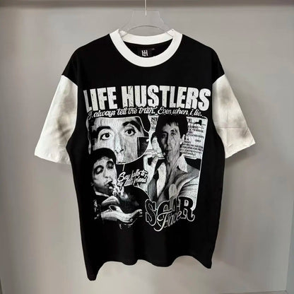 Distressed Graphic Oversized Cotton Streetwear T-Shirt with Vintage-Inspired Artwork
