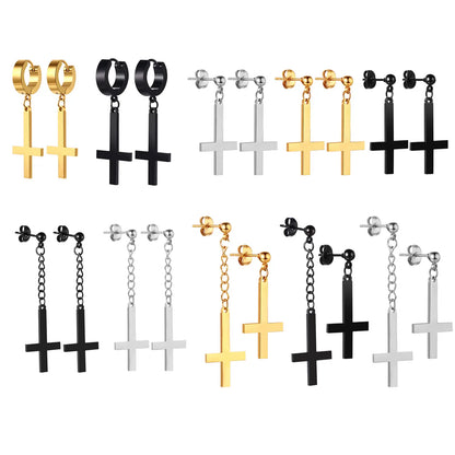 Gothic Cross Hoop Earrings for Punk and Alternative Statement Styling