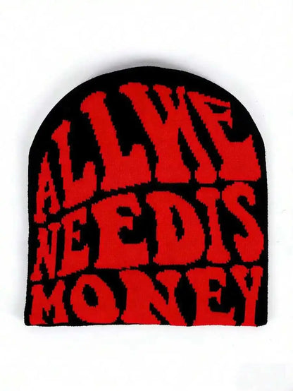 Typography Graphic Acrylic Knit Beanie for Contemporary Streetwear Winter Casual Everyday Fashion Style