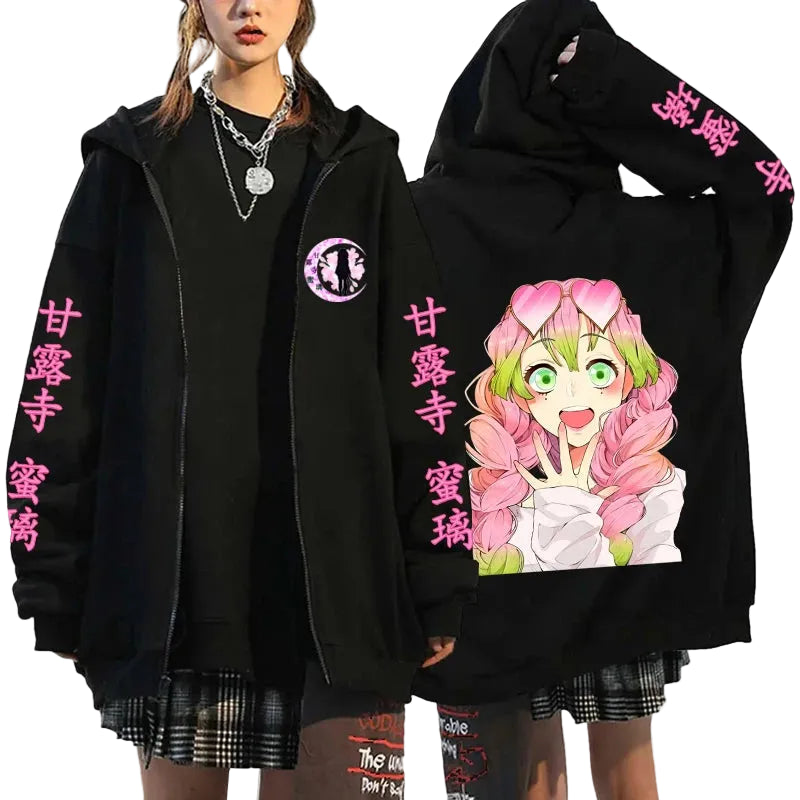 Anime-Inspired Sweet Kawaii Zip Hoodie with Manga Streetwear Aesthetic