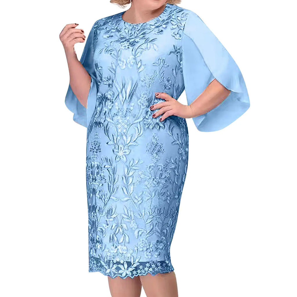 Elegant Floral Lace Overlay Occasion Wear Alternative Midi Dress