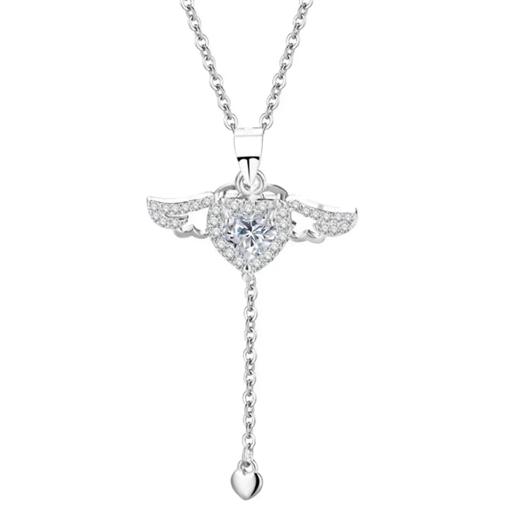Angel Wing Heart Pendant Necklace Romantic Gothic Alternative Jewelry
