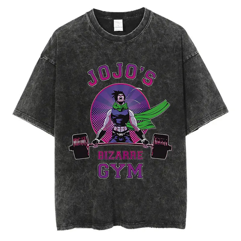 Vintage Anime Goth Fitness Graphic Tee with Retro Manga Streetwear Style