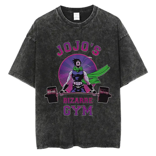 Vintage Anime Goth Fitness Graphic Tee with Retro Manga Streetwear Style