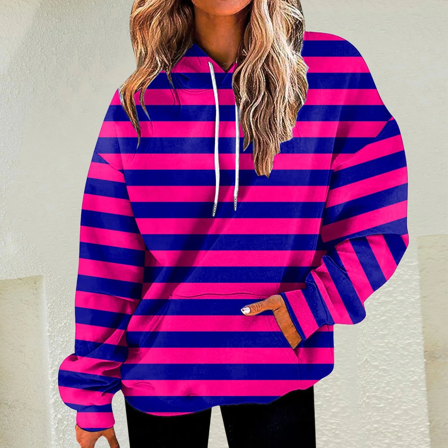 Relaxed Striped Hooded Pullover with Modern Color Block Streetwear Styling