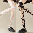 Crisscross Distressed Fishnet Pantyhose Punk Y2K Alternative Fashion Tights