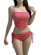 Solid Coral Pink Tankini Set with Ruched Side-Tie Bottom
