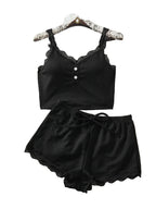 Fine Ribbed Camisole Crop Top and Ruffled Lounge Shorts Two-Piece Sleepwear Set