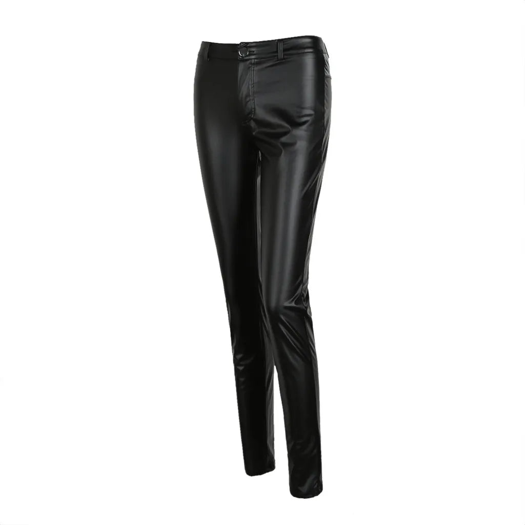 High Waist Faux Leather Leggings Slim Fit Alternative Fashion Statement Bottoms