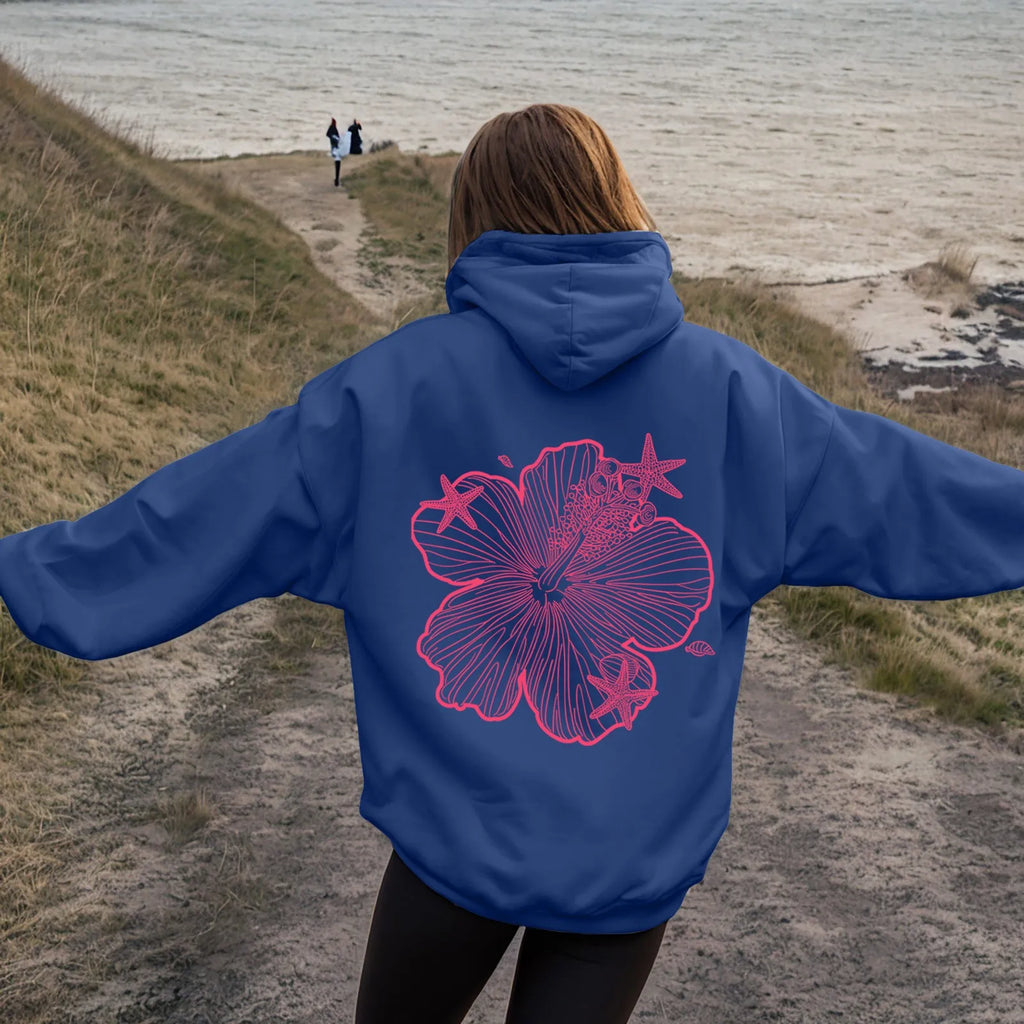 Women's Oversized Floral Graphic Pullover Hoodie Relaxed Casual Streetwear Sweatshirt for Everyday Wear