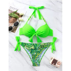Vibrant Turquoise Underwire Bikini with Mixed Animal Print Bottoms