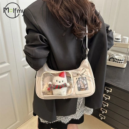 Structured Display Window Shoulder Bag with Zip Closure Design