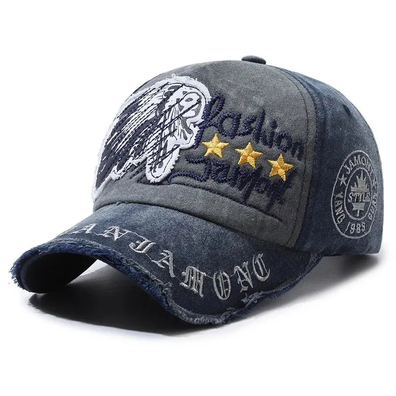 Retro Distressed Embroidered Baseball Cap Adjustable Streetwear Outdoor Fashion Hat