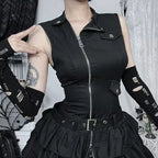 Structured Gothic Mini Dress with Utility-Inspired Alternative Fashion Details