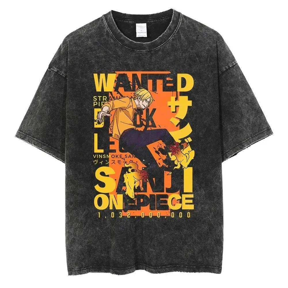 Oversized Anime Streetwear Graphic Tee with Vintage Manga Typography Design