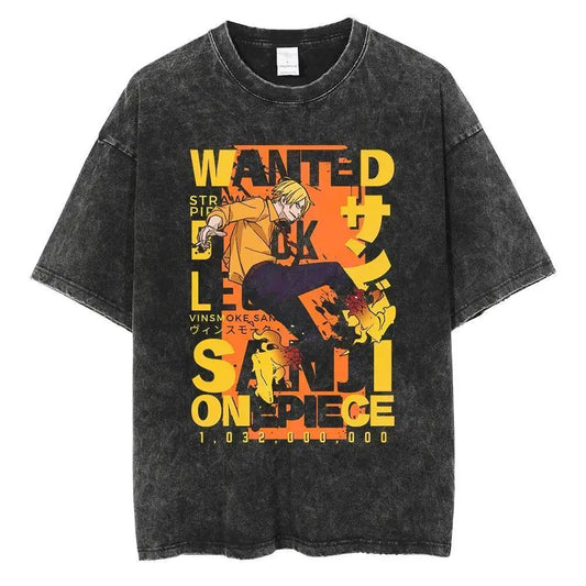 Oversized Anime Streetwear Graphic Tee with Vintage Manga Typography Design