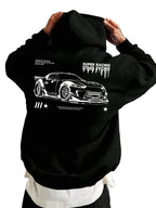Oversized Streetwear Hoodie With Vintage Racing Graphic Back Print Design