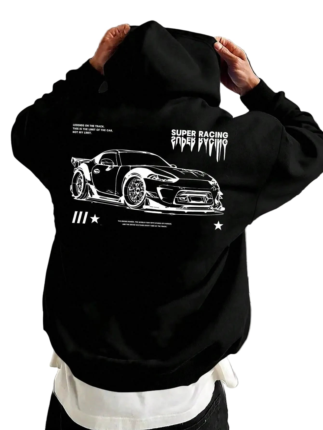Oversized Streetwear Hoodie With Vintage Racing Graphic Back Print Design