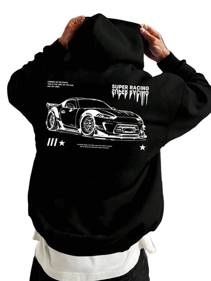 Oversized Streetwear Hoodie With Vintage Racing Graphic Back Print Design
