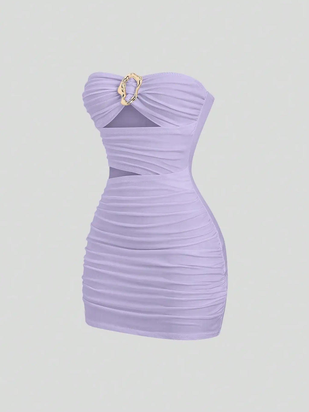 Strapless Ruched Bodycon Mini Dress with Metallic Accent Contemporary Silhouette