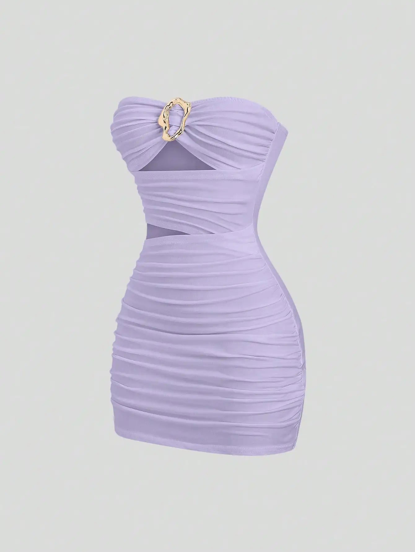 Strapless Ruched Bodycon Mini Dress with Metallic Accent Contemporary Silhouette