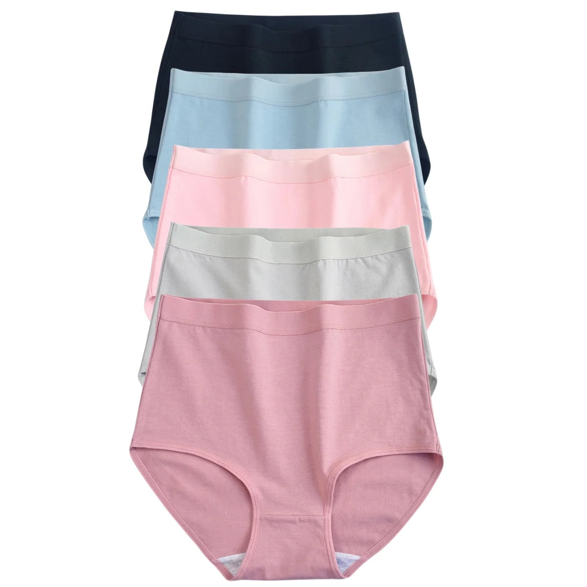 5-Piece High-Waisted Cotton-Blend Brief Set with Smoothing Wide Waistbands