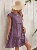 Tiered Ruffle A-Line Mini Dress with Petal Sleeves and Relaxed Fit